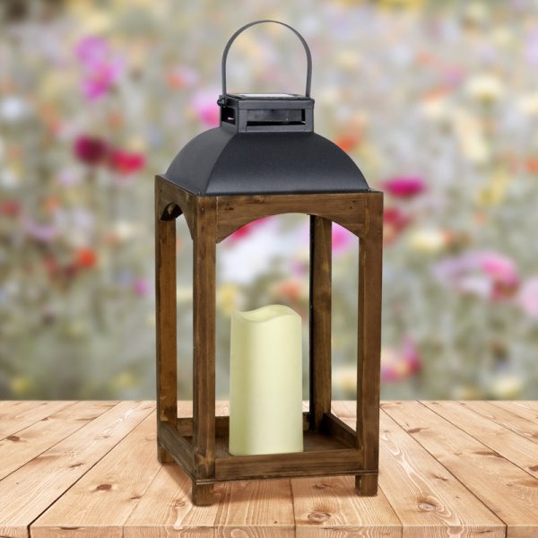 Exhart 16 in. Metal Wood Multicolored Solar Lantern with Candle Cheap