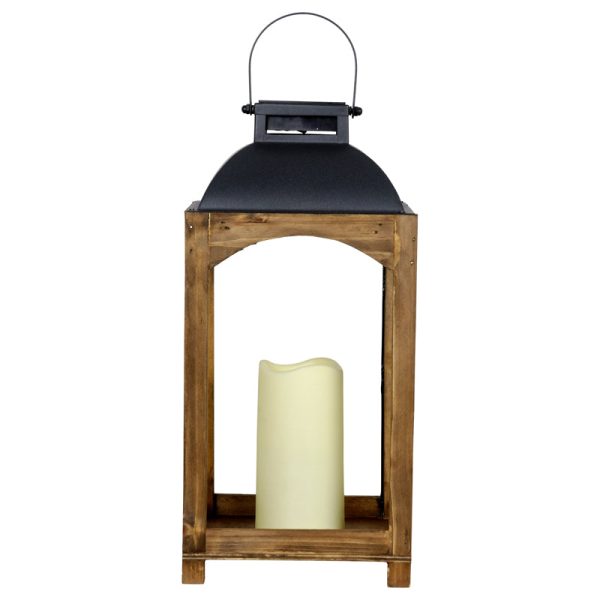 Exhart 16 in. Metal Wood Multicolored Solar Lantern with Candle Cheap