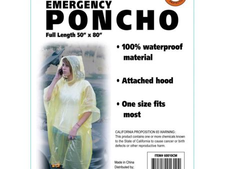 Boulder Creek Yellow PVC Emergency Poncho One Size Fits All Online now